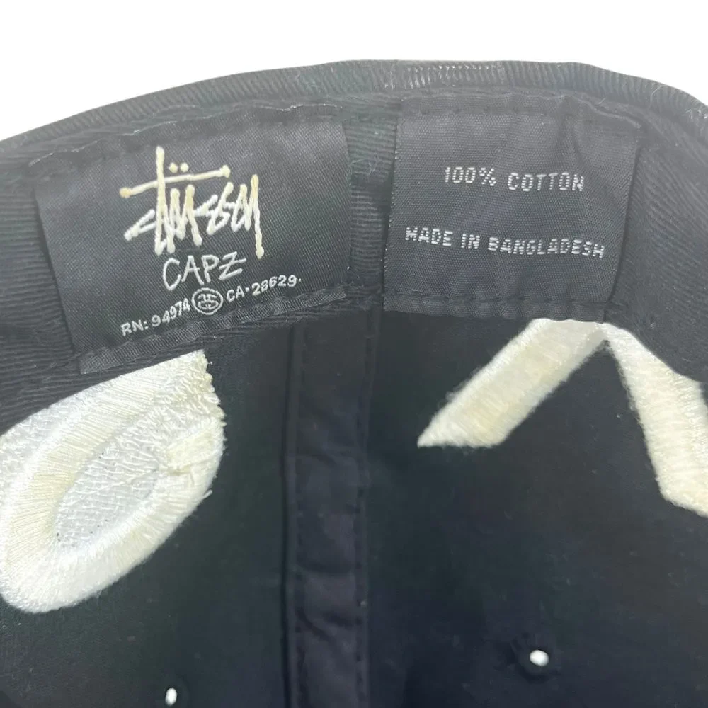 Stussy Unisex Black‎ Polkadot Embroidered Spellout Snapback Flat Bill Hat
